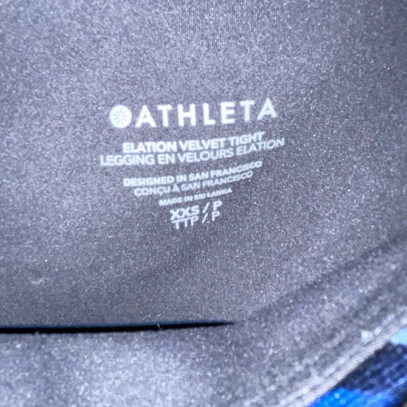 Athleta Elation Velvet Tight Leggings Women’s Size XXS Black Blue Swirl Print - Picture 4 of 7